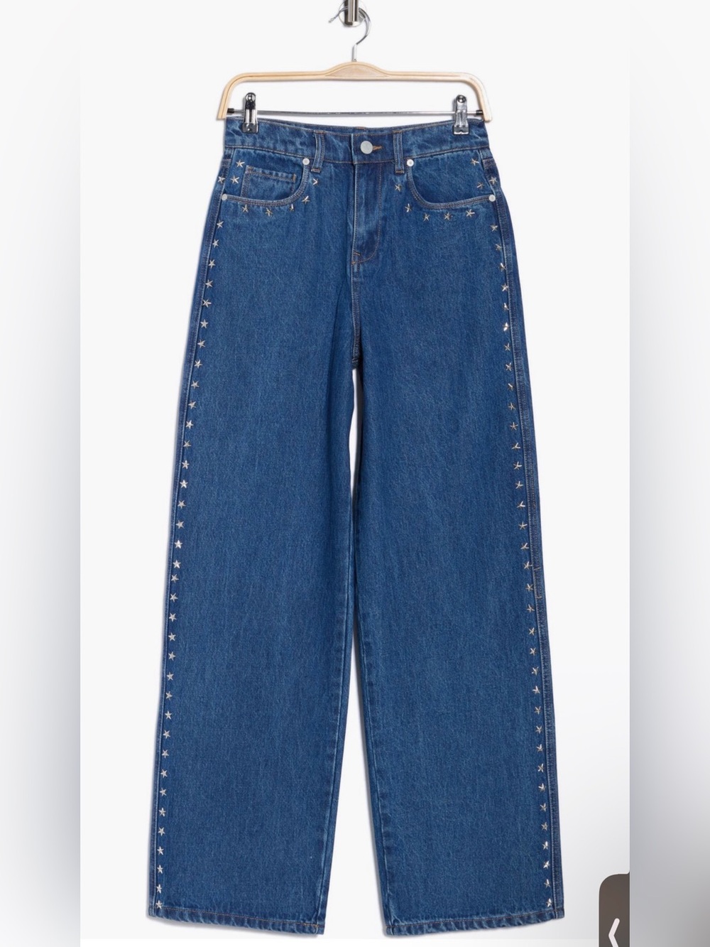 NWT Blank NYC Denim Wide-Leg Jeans with Silver Star Studs - Blue